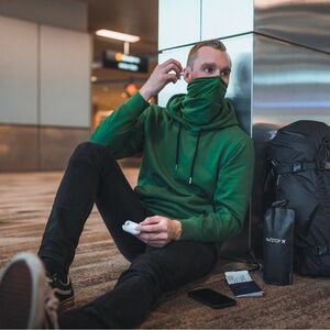 Hoodie with attached face warmers in black size L